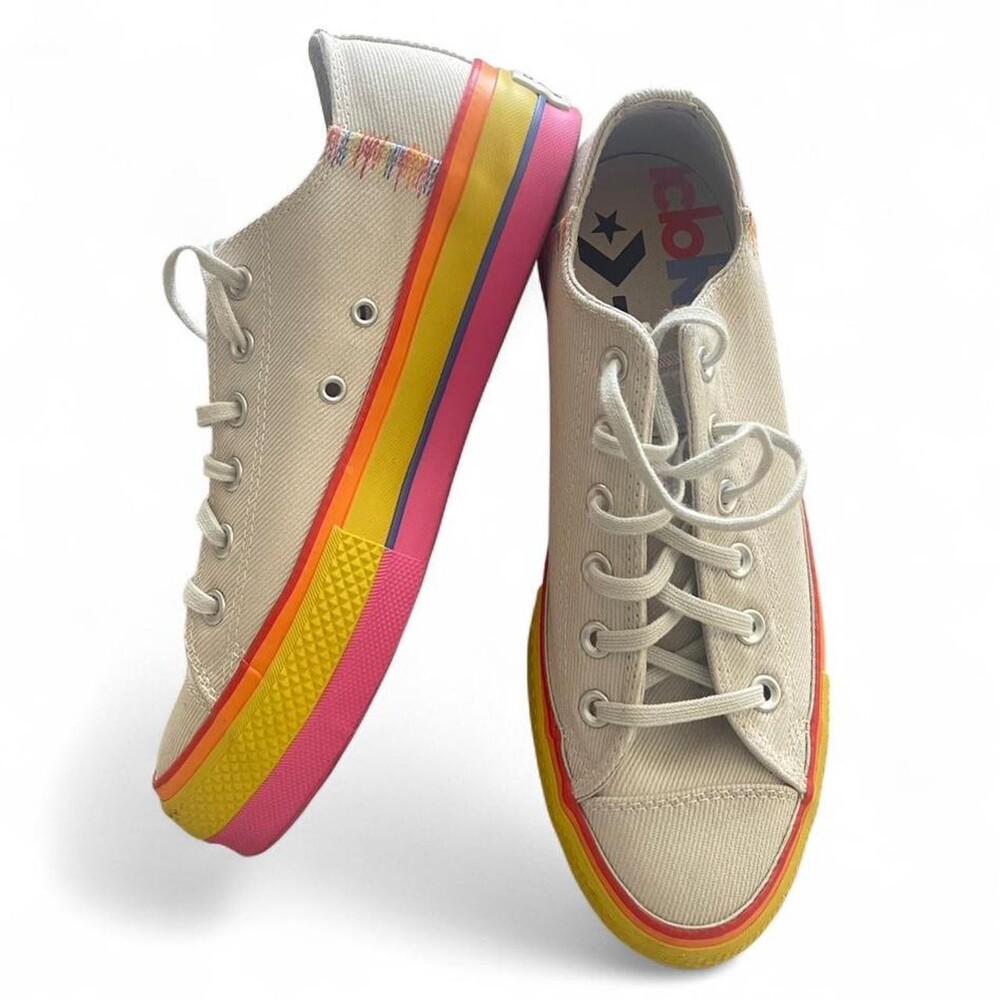 Converse Chuck Taylor All StarLift Low Rainbow Platform Sneakers Vintage White - Picture 2 of 8